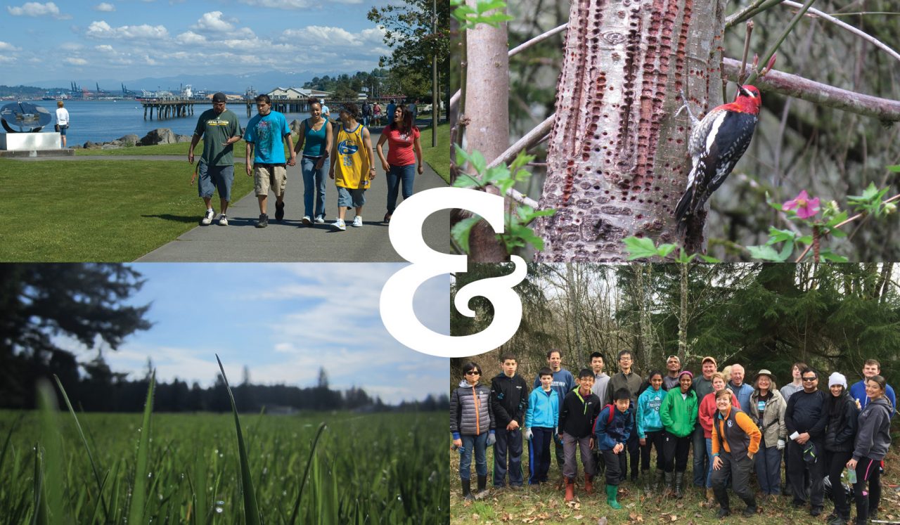 Collage of outdoors photos and people working on trails